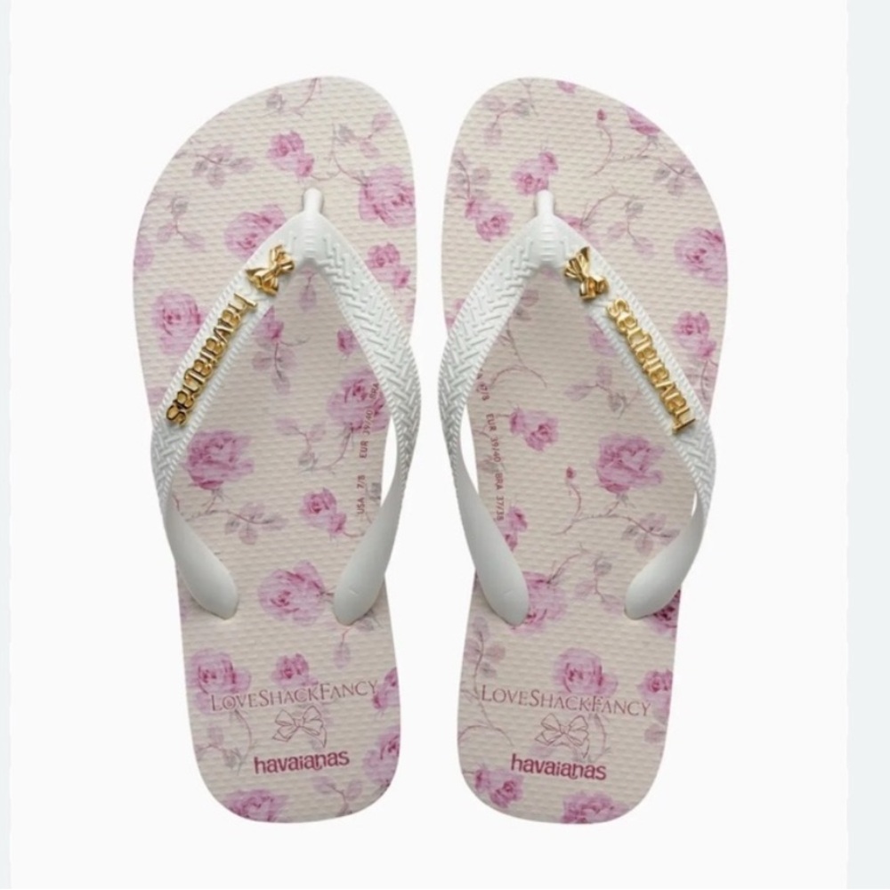 LoveShackFancy X Havaianas Women's
Ribbon Rosa Top Flip Flops, NIB Size 9/10